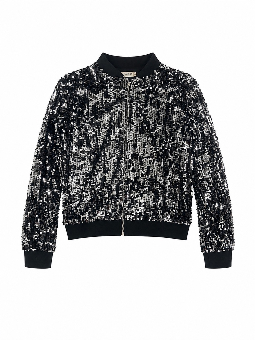 Women's Black Bomber Jacket with Silver Sequins